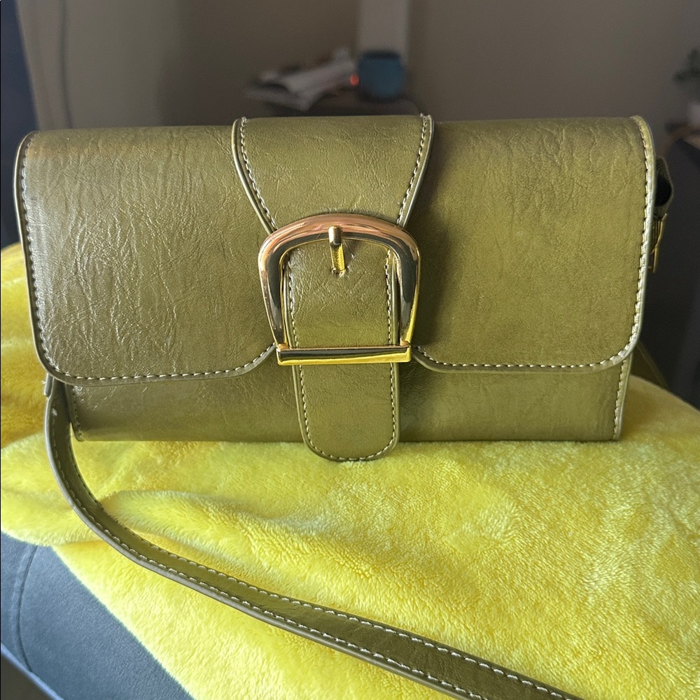 Elegant Army Green Vegan Leather Crossbody - Picture 2 of 16